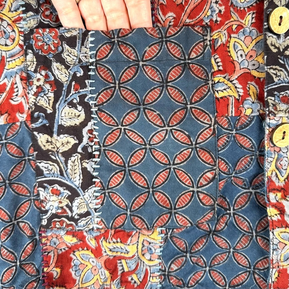 Reversible Button Up Patchwork‎ & Embroidered Jacket Lightweight Office - Picture 12 of 13